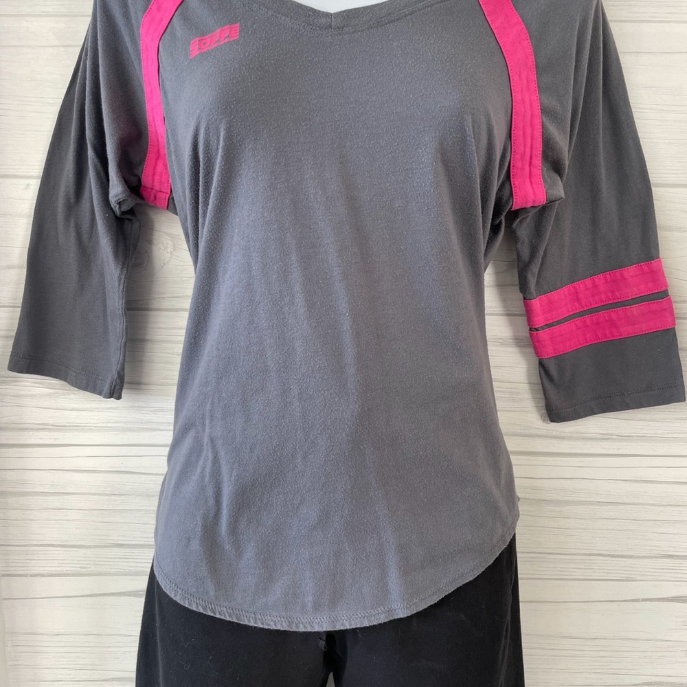 Soffe Gray and Pink 3/4” sleeve tee shirt.